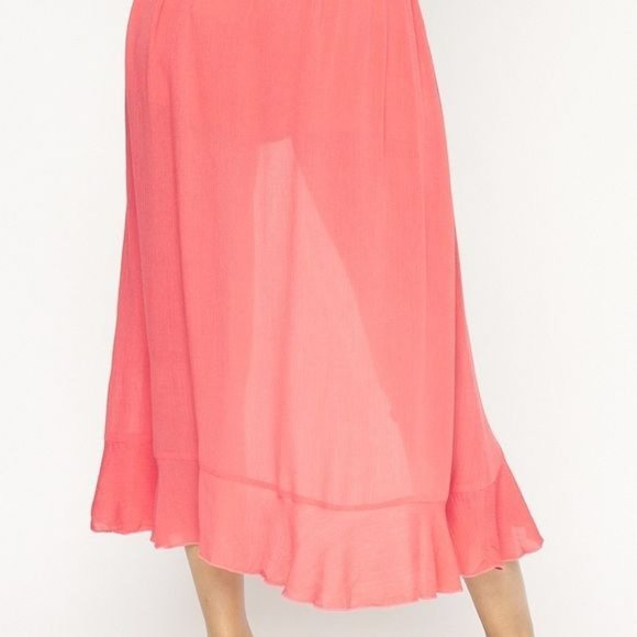 Coral Tie Elastic Waist Short Skirt Overlay - Picture 2 of 3